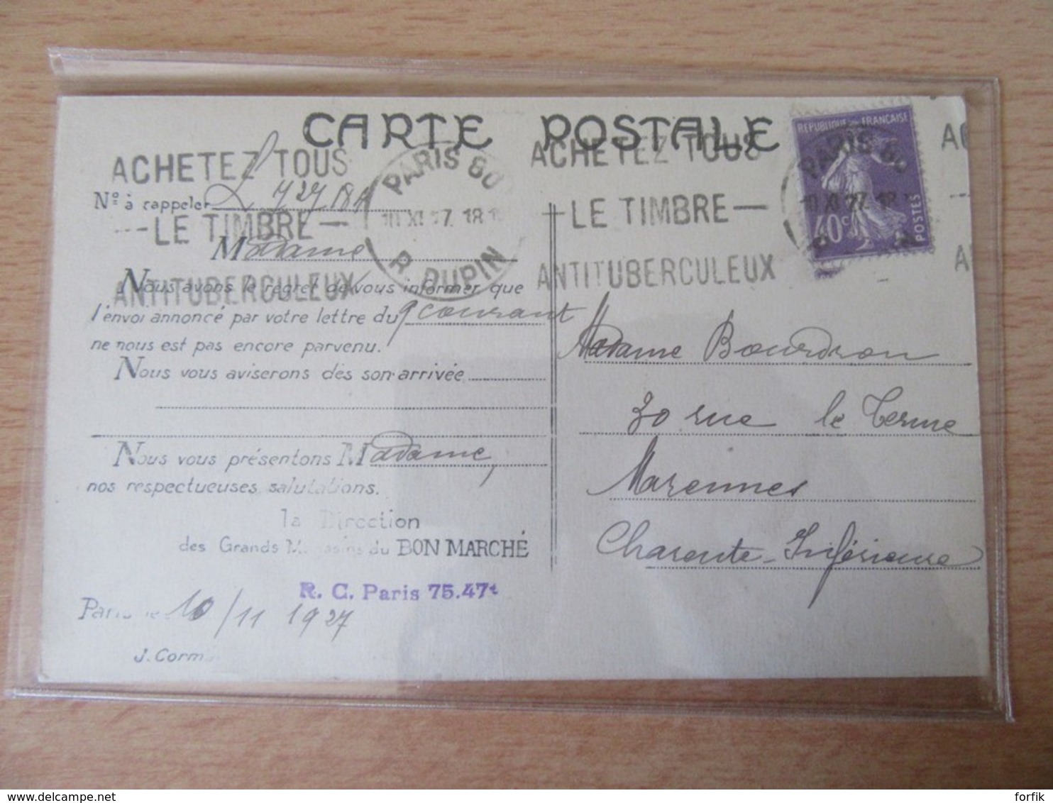 Paris N°65 - Le Trocadéro - Carte Du Magasin Au Bon Marché Circulée En 1927 - Flamme Publicitaire Timbre Antituberculeux - Other Monuments