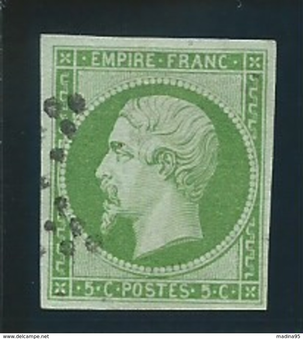 FRANCE:  Obl., N° YT 12, Vert Vif, TB - 1853-1860 Napoleon III