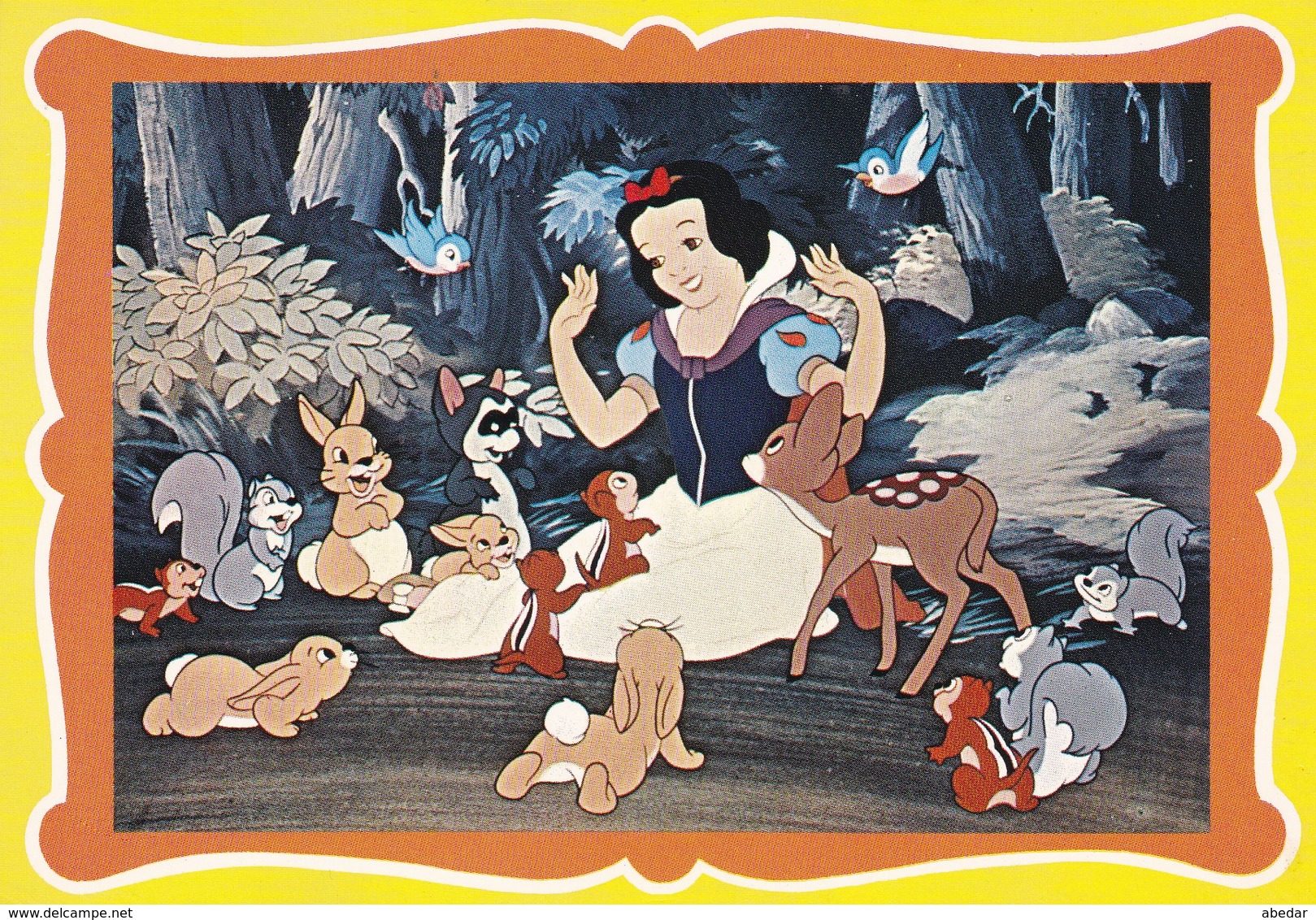 WALT DISNEY  Snow White Sneeuwitje Rabbit Squirrel Old Postcard 1984 - Disneyland