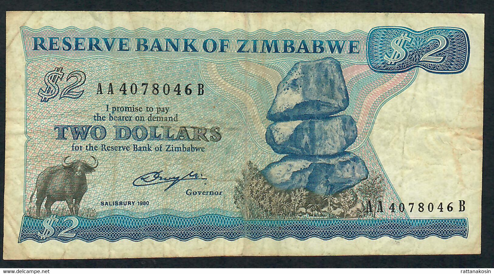 ZIMBABWE P1a 2 DOLLARS 1980 #AA/B  SALISBURY   VF NO P.h. - Simbabwe