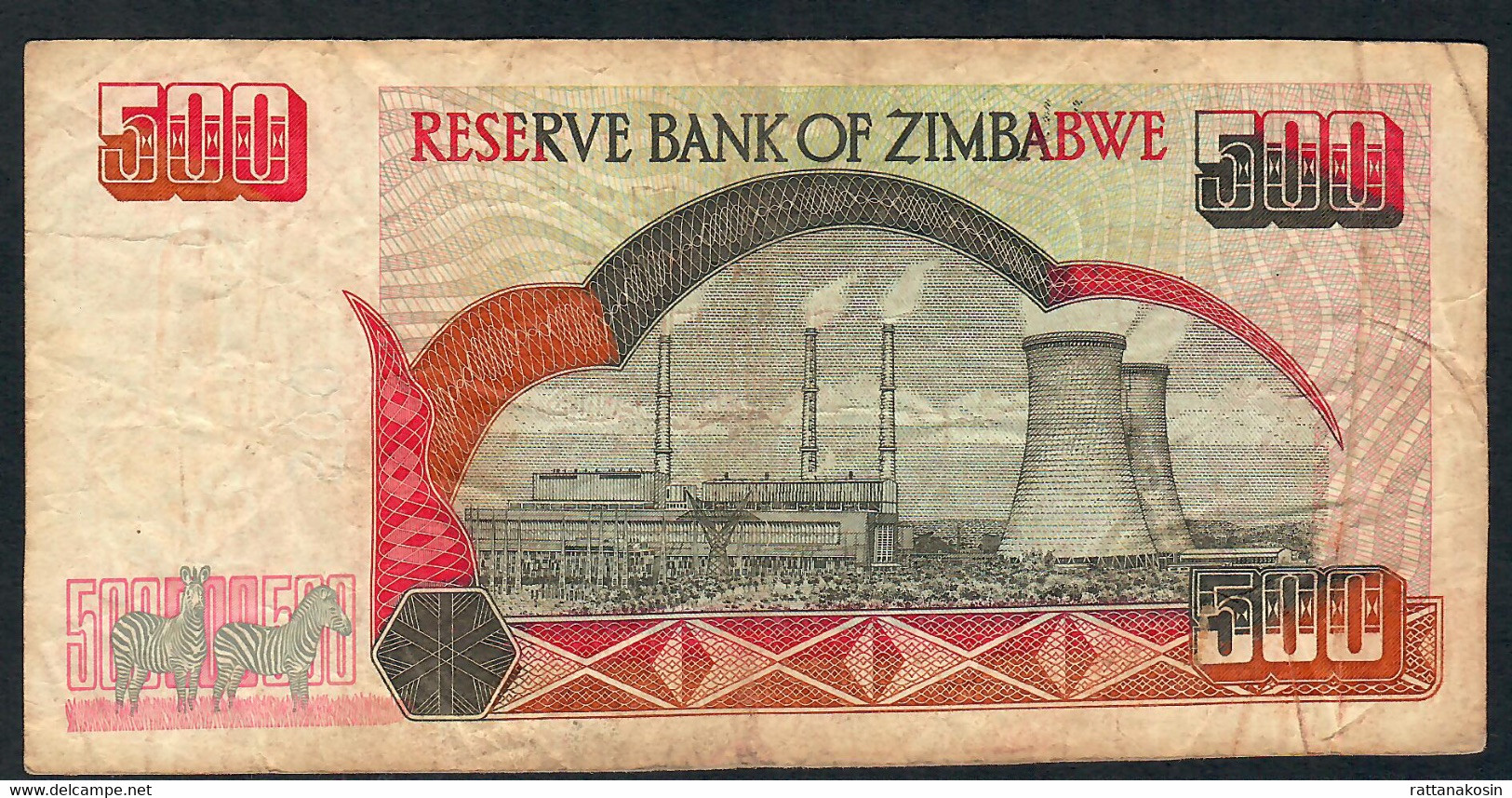 ZIMBABWE P10 500 DOLLARS 2001 #RH   F-VF NO P.h. - Zimbabwe