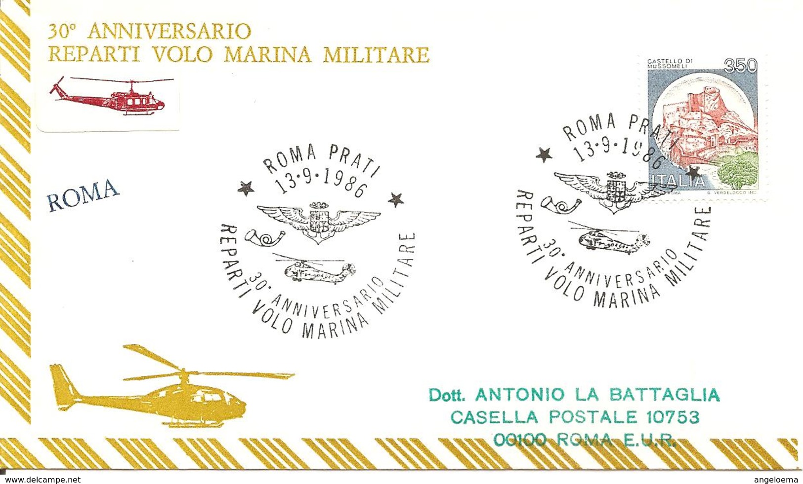 ITALIA - 1986 ROMA 30° Anniv. Reparti Volo Marina Militare (stemma, Elicottero SH3D) Su Busta KimCover Viaggiata - 3080 - Elicotteri