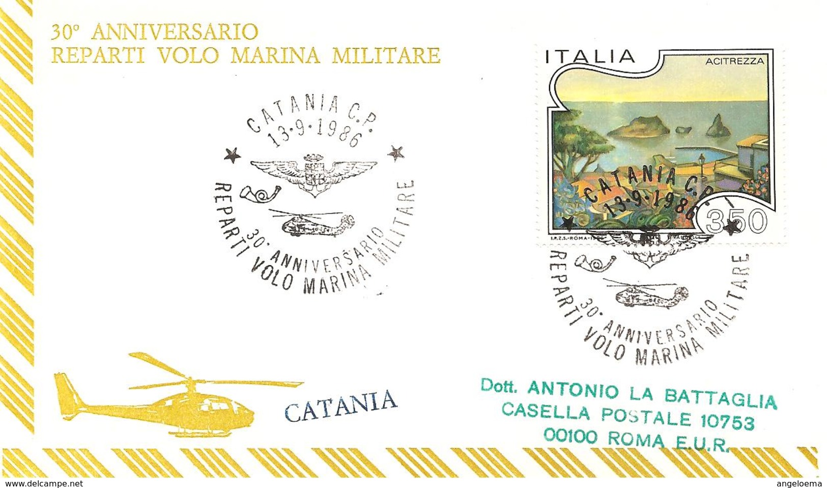 ITALIA - 1986 CATANIA 30° Reparti Volo Marina Militare (stemma, Elicottero SH3D) Su Busta KimCover Viaggiata - 3082 - Elicotteri