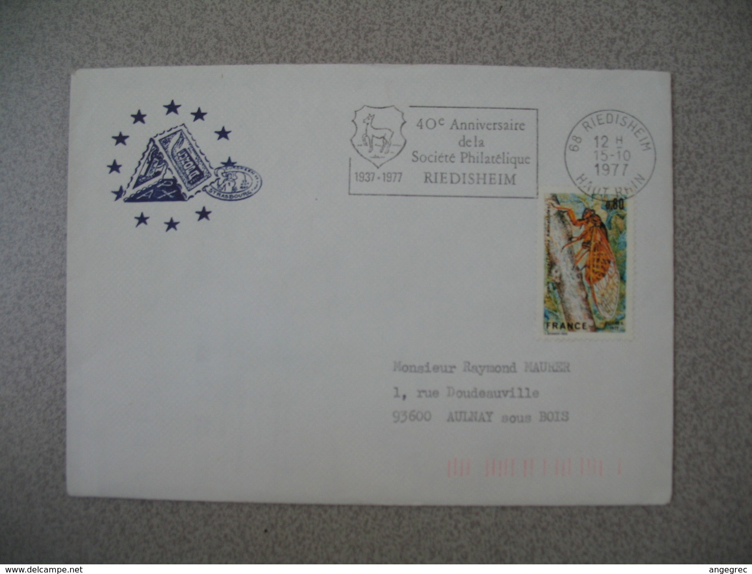 Lettre 1977  - Conseil De L'Europe 40 è Anniversaire De La Société Philatélique  Riedisheim  Pour Aulnay - 1961-....