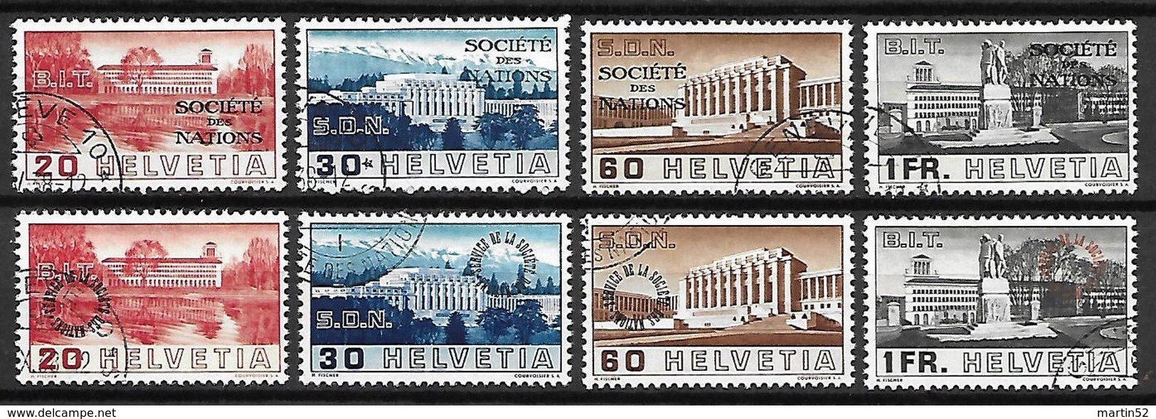 Schweiz Suisse 1938: Dienst III "SOCIETÉ DES NATIONS" Service (SdN) Zu+Mi 57-64 Surcharge Linéaire & Rond (Zu CHF 46.50) - Service