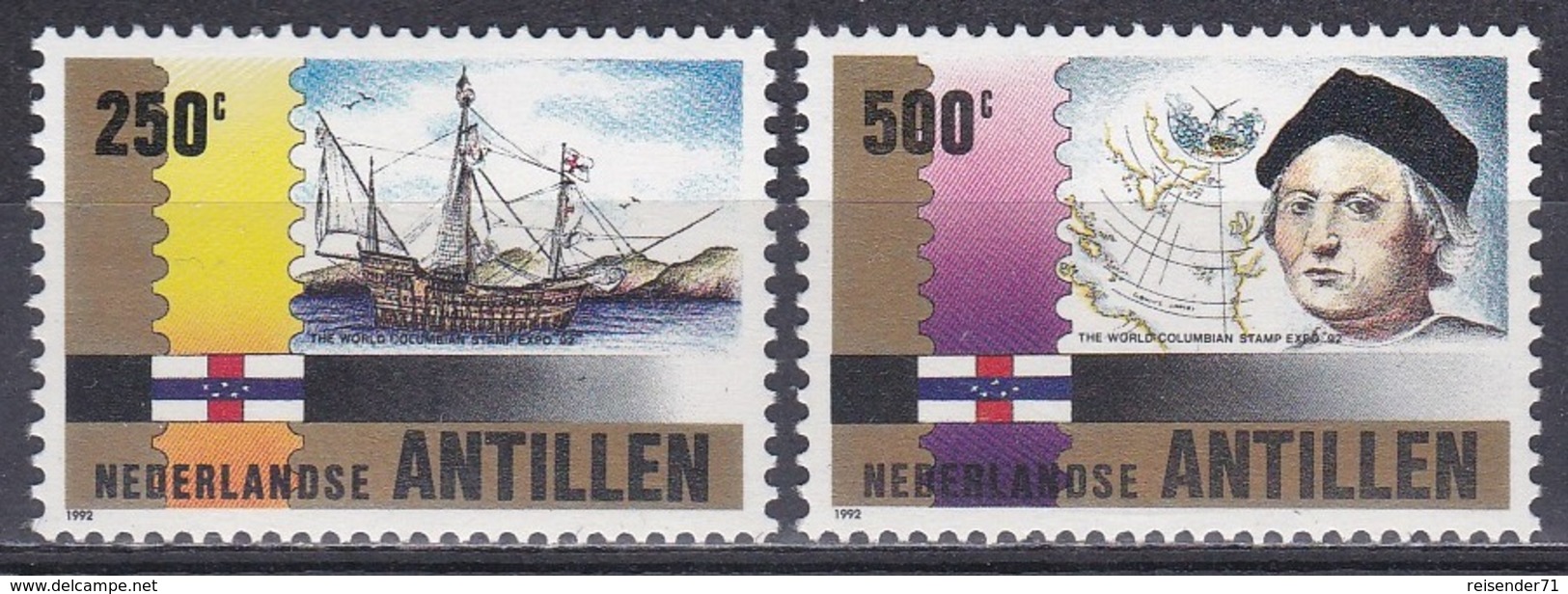 Niederländische Antillen Antilles 1992 Geschichte History Entdeckungen Discovery Kolumbus Columbus Schiffe, Mi. 750-1 ** - Niederländische Antillen, Curaçao, Aruba