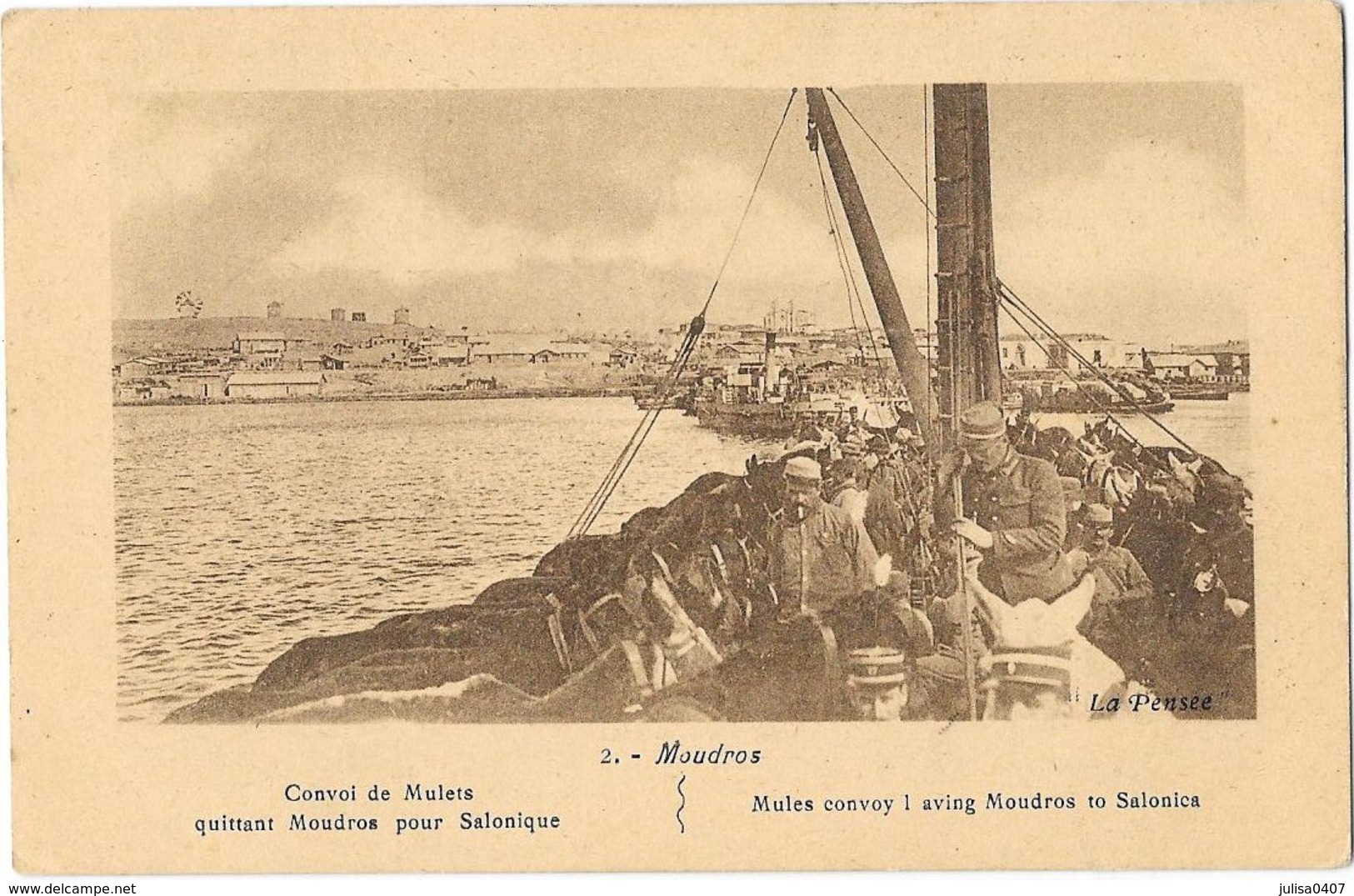 MOUDROS (Grèce) Guerre 1914-18 Bateau De Mulets Partant Pour Salonique - Grèce