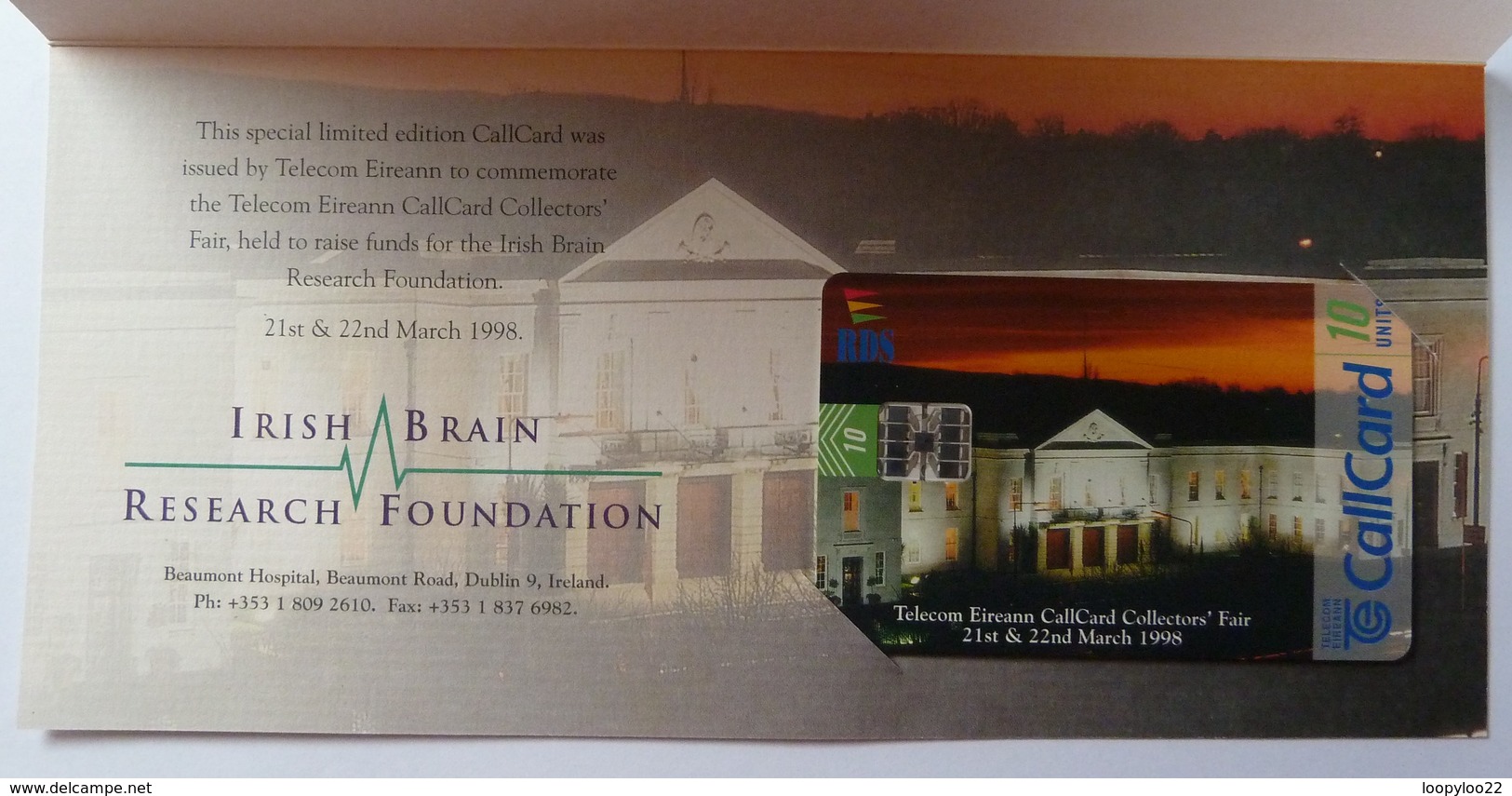 IRELAND - CallCard - Chip - Irish Brain Res Foundation - 1998 - Special Limited Edition - 10 Units - Mint In Folder - Ireland