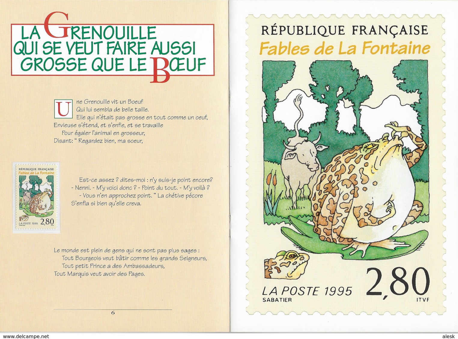 LIVRET - SIX FABLES En TIMBRES - Jean De La Fontaine Série N°2958 à 2963 - 1995 - Altri & Non Classificati