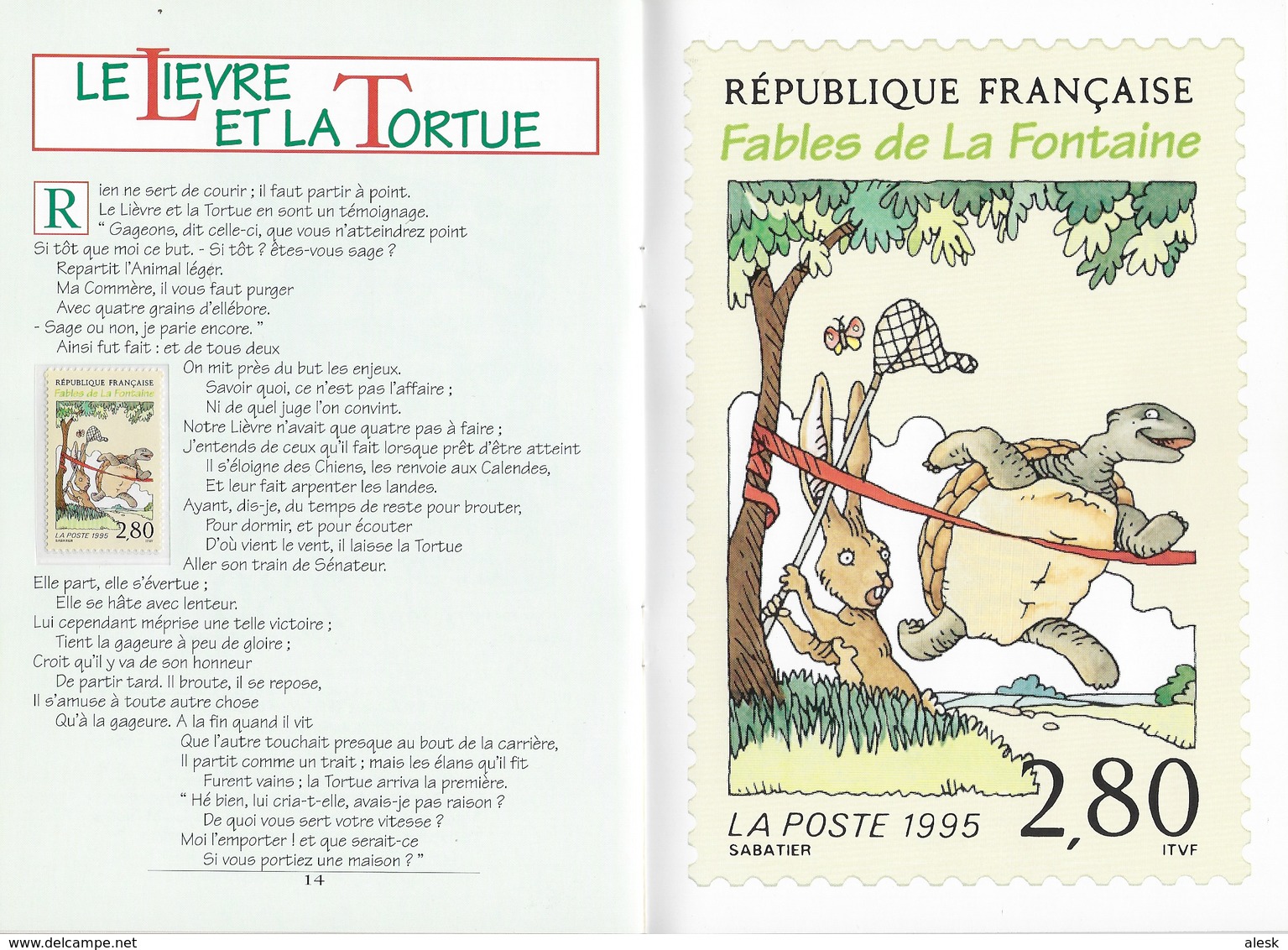 LIVRET - SIX FABLES en TIMBRES - Jean de la Fontaine Série n°2958 à 2963 - 1995