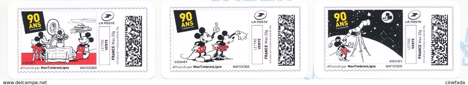 FRANCE MICKEY Vintage 90 Ans 12 étiquettes  Autoadhésives Neuves** MonTimbrenligne. Cinéma, Film, Movie. - 2010-... Vignettes Illustrées