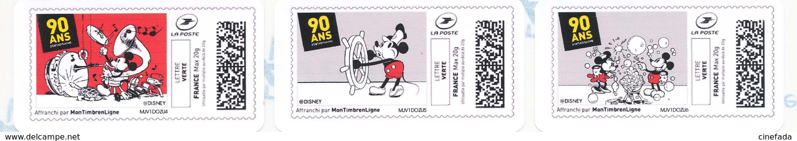 FRANCE MICKEY Vintage 90 Ans 12 étiquettes  Autoadhésives Neuves** MonTimbrenligne. Cinéma, Film, Movie. - 2010-... Vignettes Illustrées