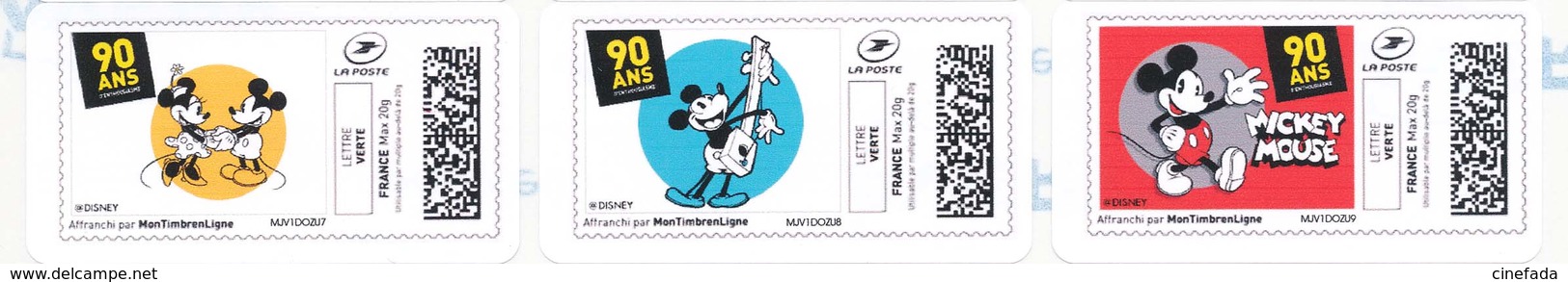 FRANCE MICKEY Vintage 90 Ans 12 étiquettes  Autoadhésives Neuves** MonTimbrenligne. Cinéma, Film, Movie. - 2010-... Vignettes Illustrées