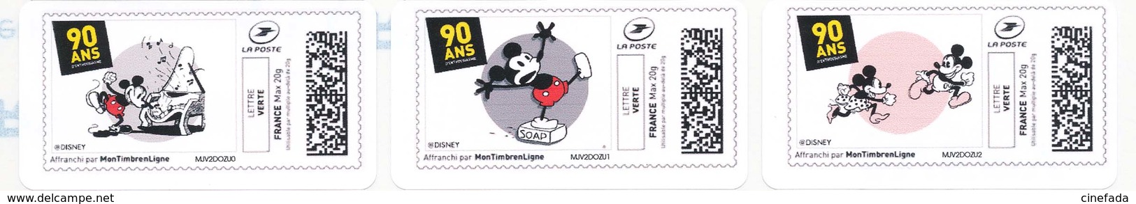 FRANCE MICKEY Vintage 90 Ans 12 étiquettes  Autoadhésives Neuves** MonTimbrenligne. Cinéma, Film, Movie. - 2010-... Vignettes Illustrées