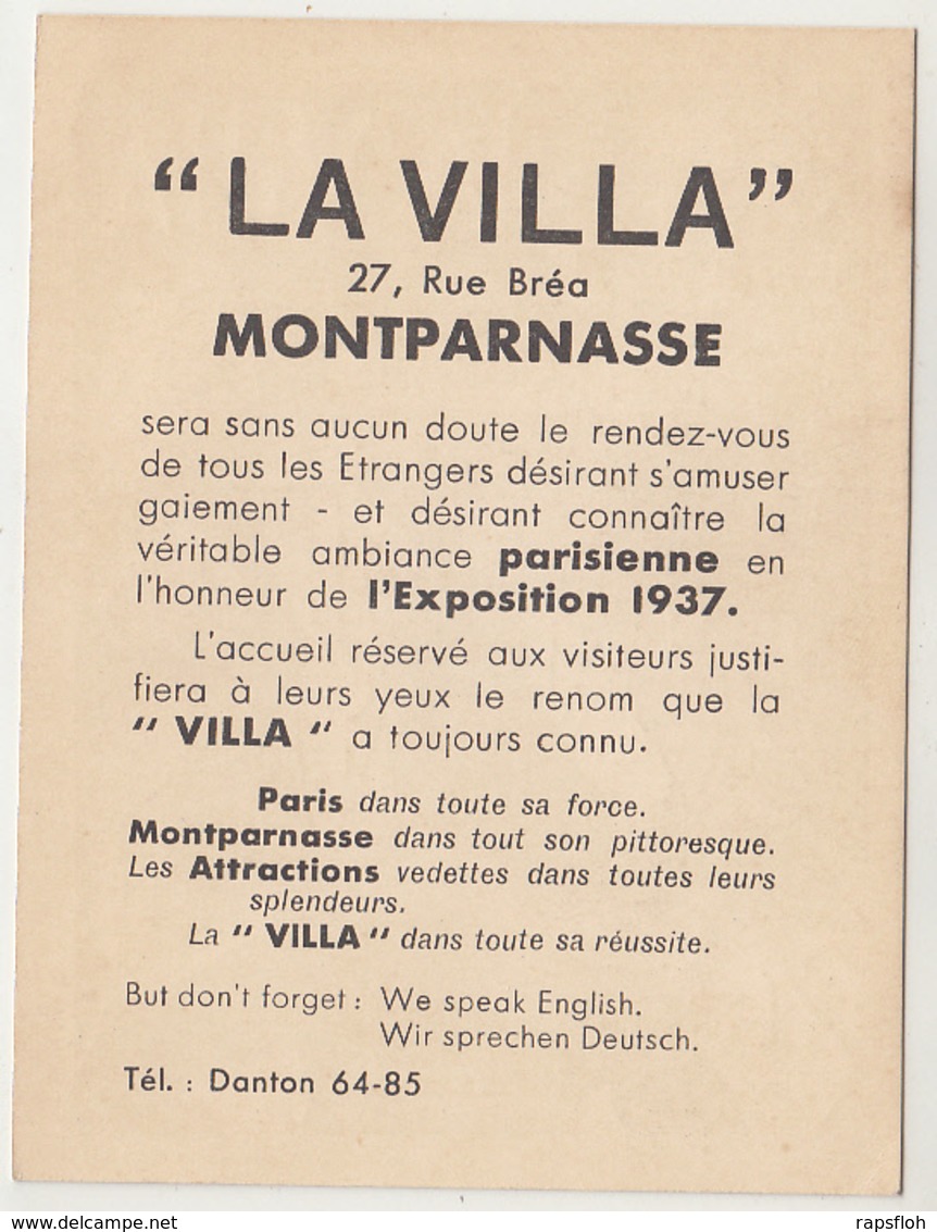 La Villa Paris 27 Rue Brea, Montparnasse Dancing Cabaret 1937 - Paris La Nuit