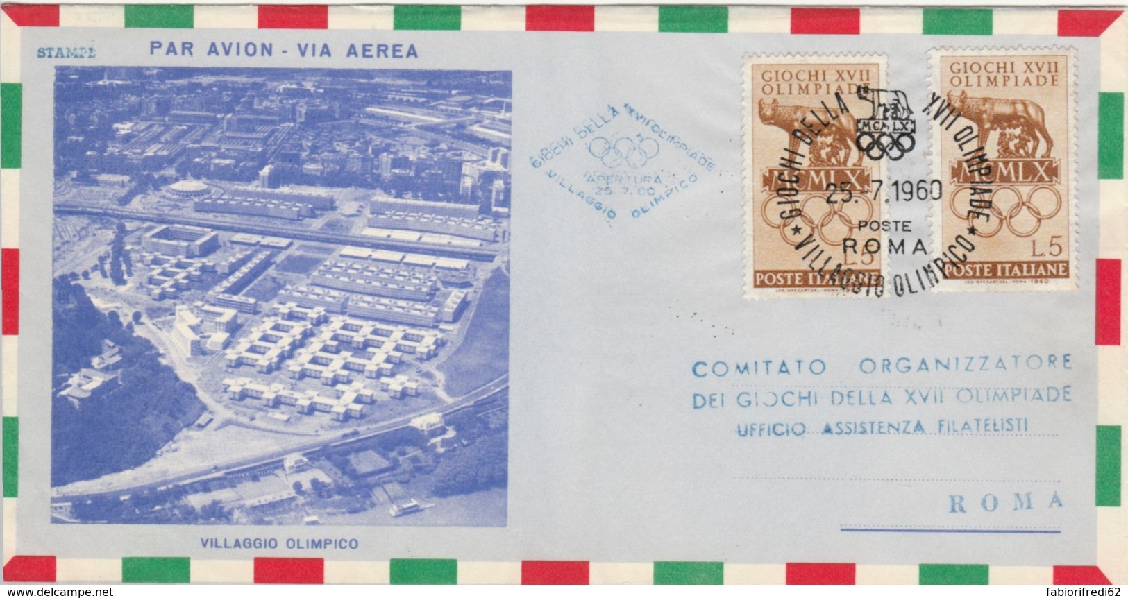 BUSTA 1960 2X5 L. OLIMP. ANNULLO VILLAGGIO OLIMPICO (EX657 - 1946-60: Storia Postale