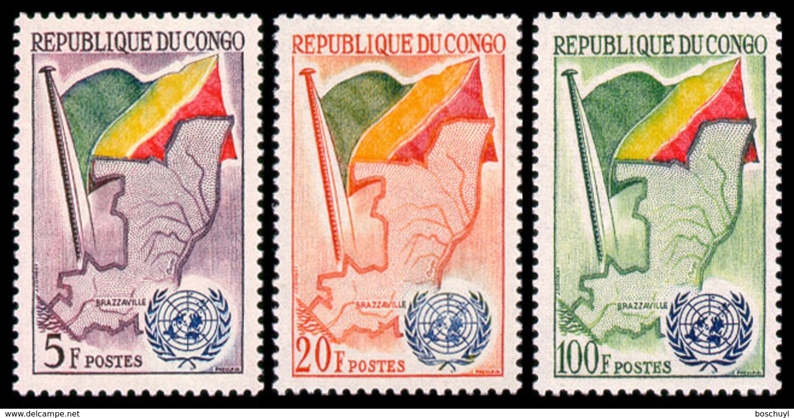 Congo Brazzaville, 1961, Admission To The United Nations, Map, Flag, MNH, Michel 6-8 - Autres & Non Classés