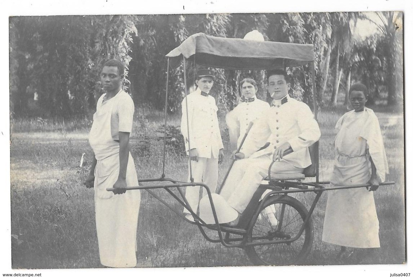 AFRIQUE NOIRE Carte Photo Chaise à Porteur à Roue Militaires De La Marine Gros Plan - Senegal