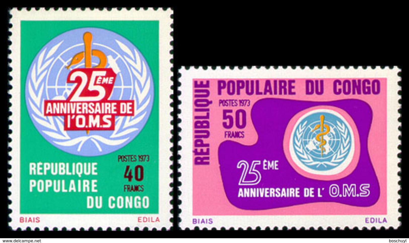 Congo Brazzaville, 1973, World Health Organization, WHO, United Nations, MNH, Michel 367-368 - Autres & Non Classés