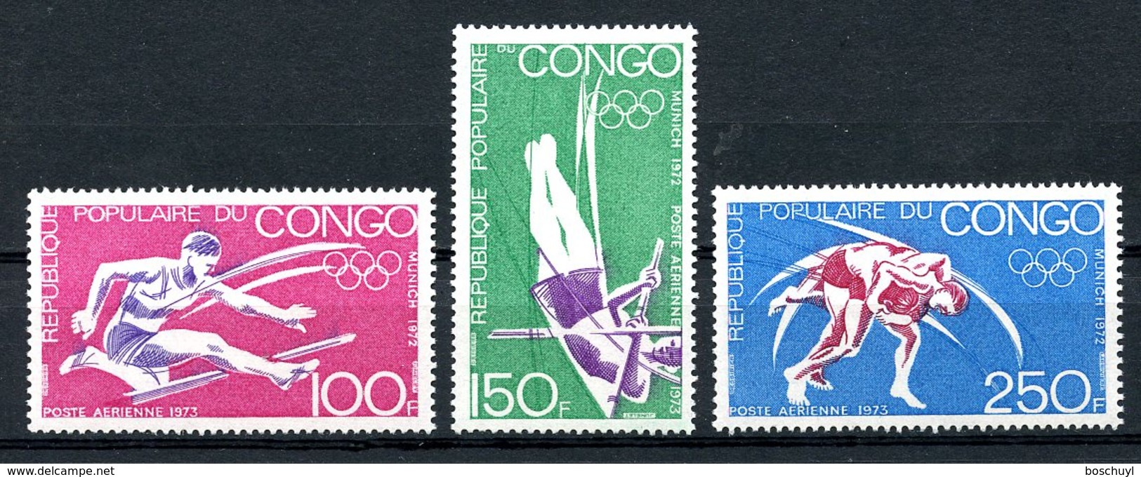 Congo Brazzaville, 1973, Olympic Summer Games Munich, Hurdles, Pole Vault, Wrestling, MNH, Michel 357-359 - Autres & Non Classés