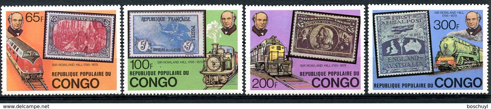 Congo Brazzaville, 1979, Sir Rowland Hill, Trains, UPU, United Nations, MNH, Michel 680-683 - Autres & Non Classés