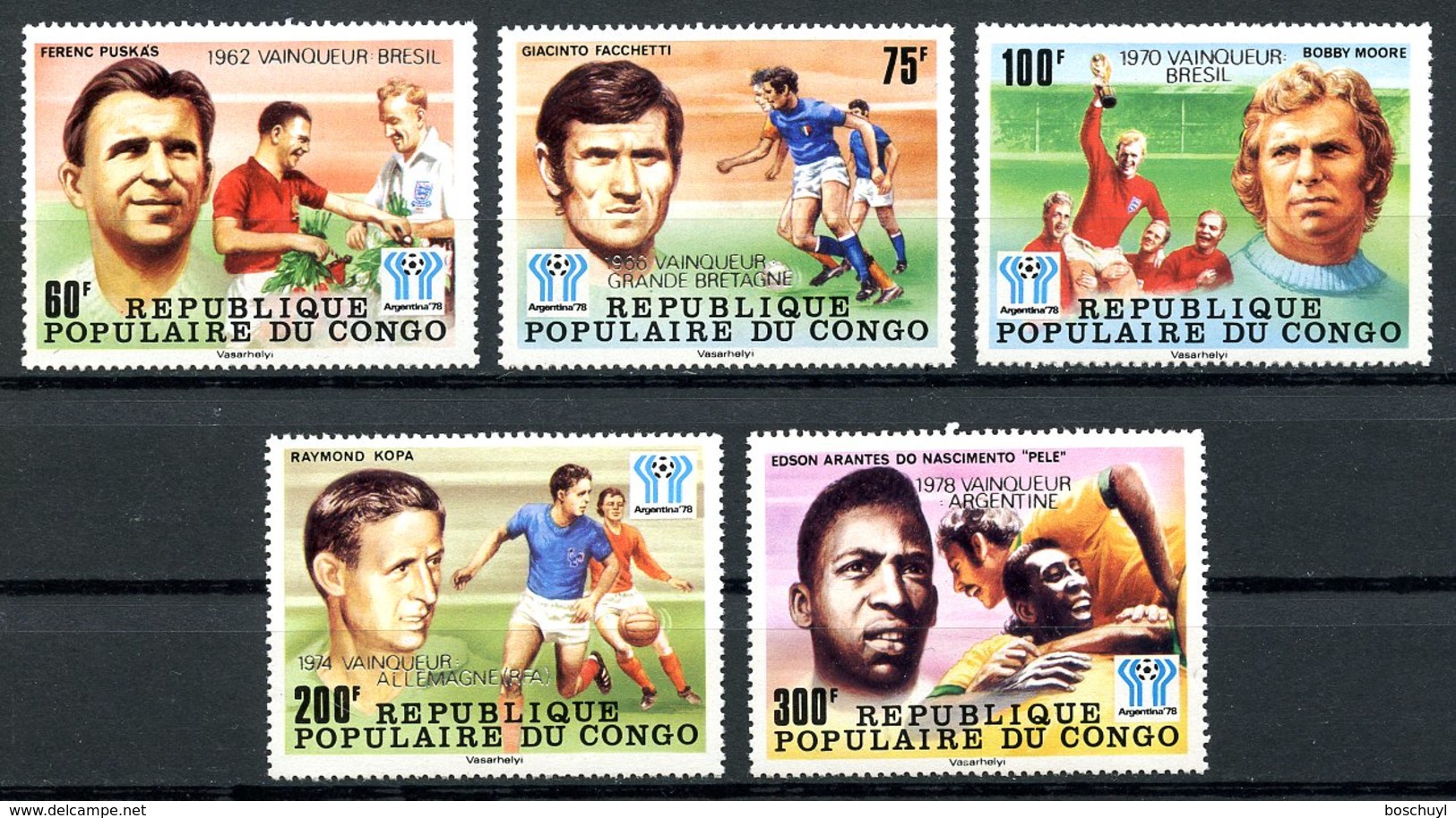 Congo Brazzaville, 1978, Soccer World Cup Argentina, Football, MNH Silver Overprint, Michel 662-666 - Autres & Non Classés