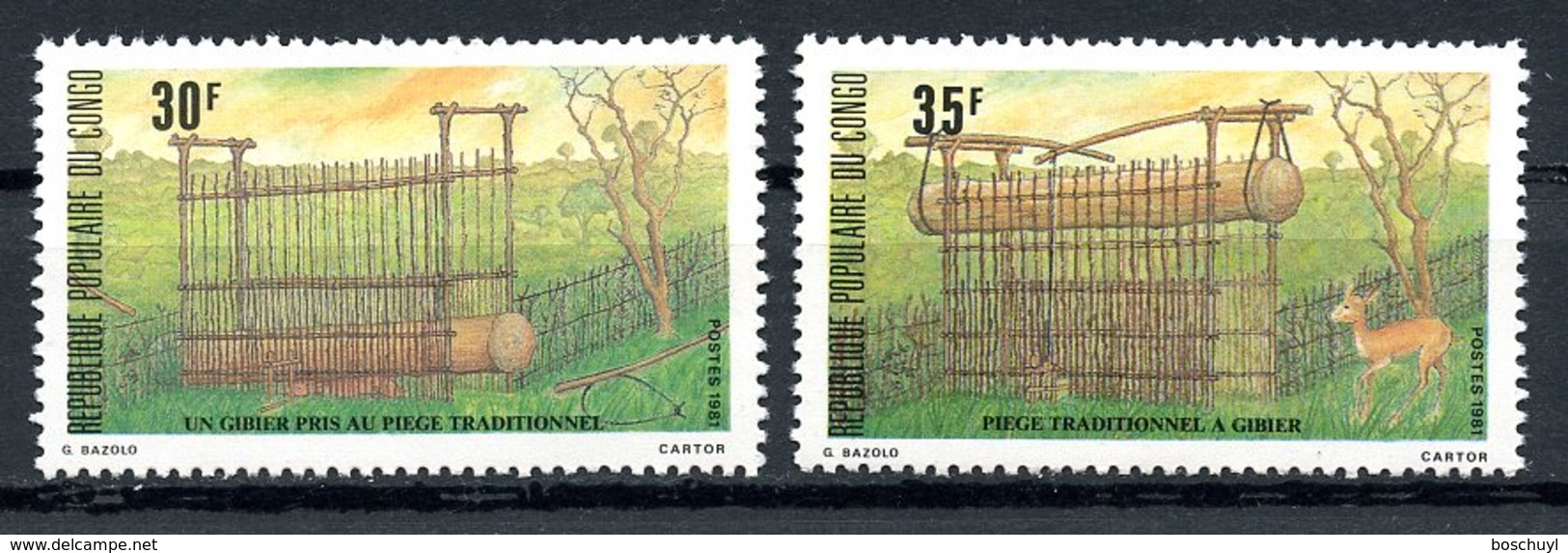 Congo Brazzaville, 1981, Hunting, Big Game Trap, Animals, MNH, Michel 816-817 - Autres & Non Classés