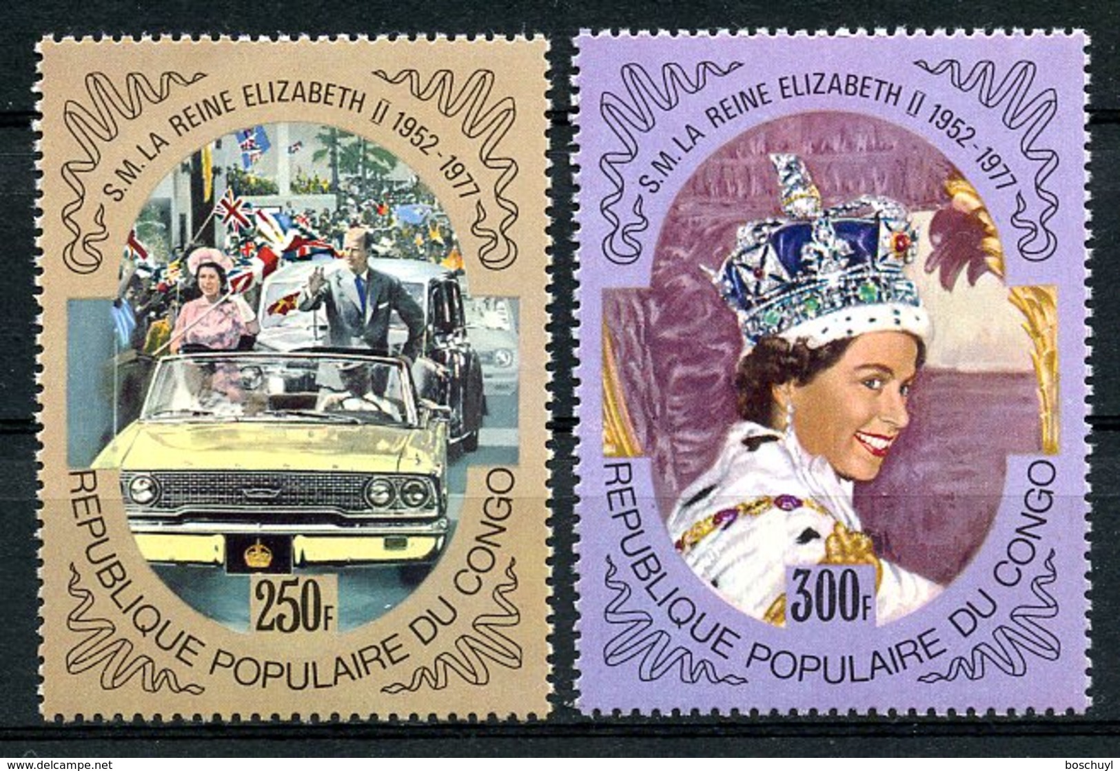 Congo Brazzaville, 1977, Silver Jubilee Queen Elizabeth, Royal, MNH, Michel 601-602 - Autres & Non Classés