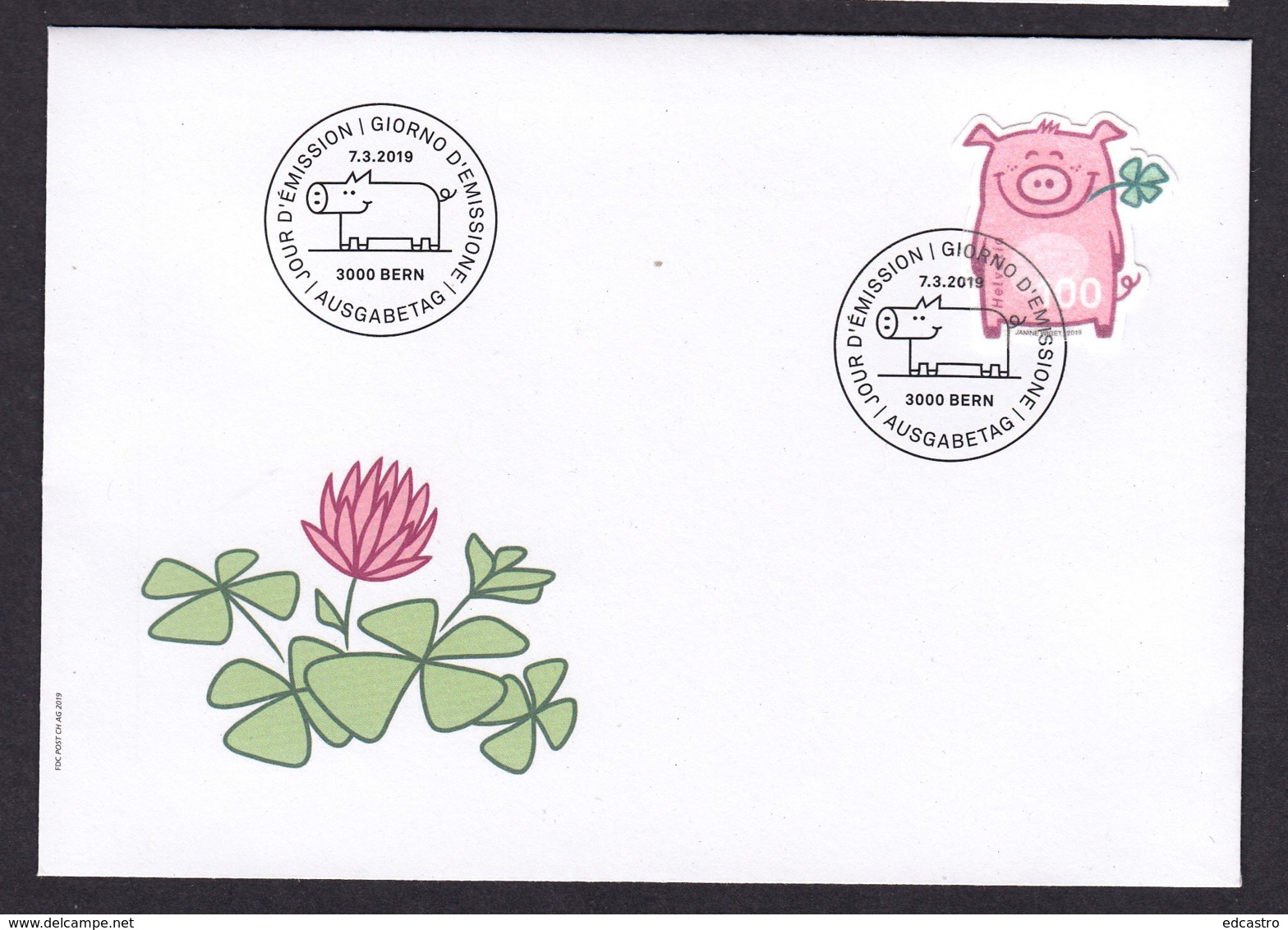 1.- SWITZERLAND 2019 FDC LUCKY PIG - FDC