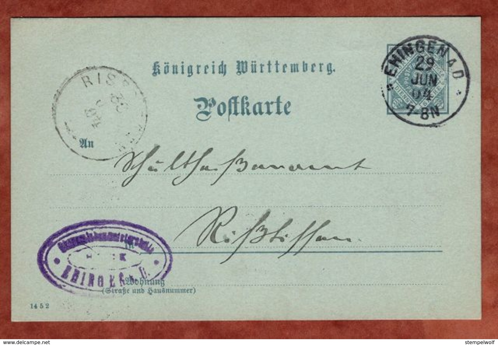 DP 3/02 Ziffer, Ehingen Nach Rissstetten 1904 (71087) - Sonstige & Ohne Zuordnung