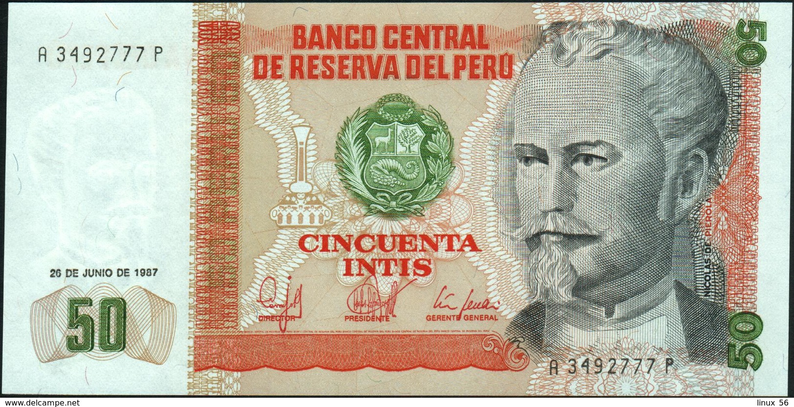 PERU - 50 Intis 26.06.1987 UNC P.131 B - Pérou