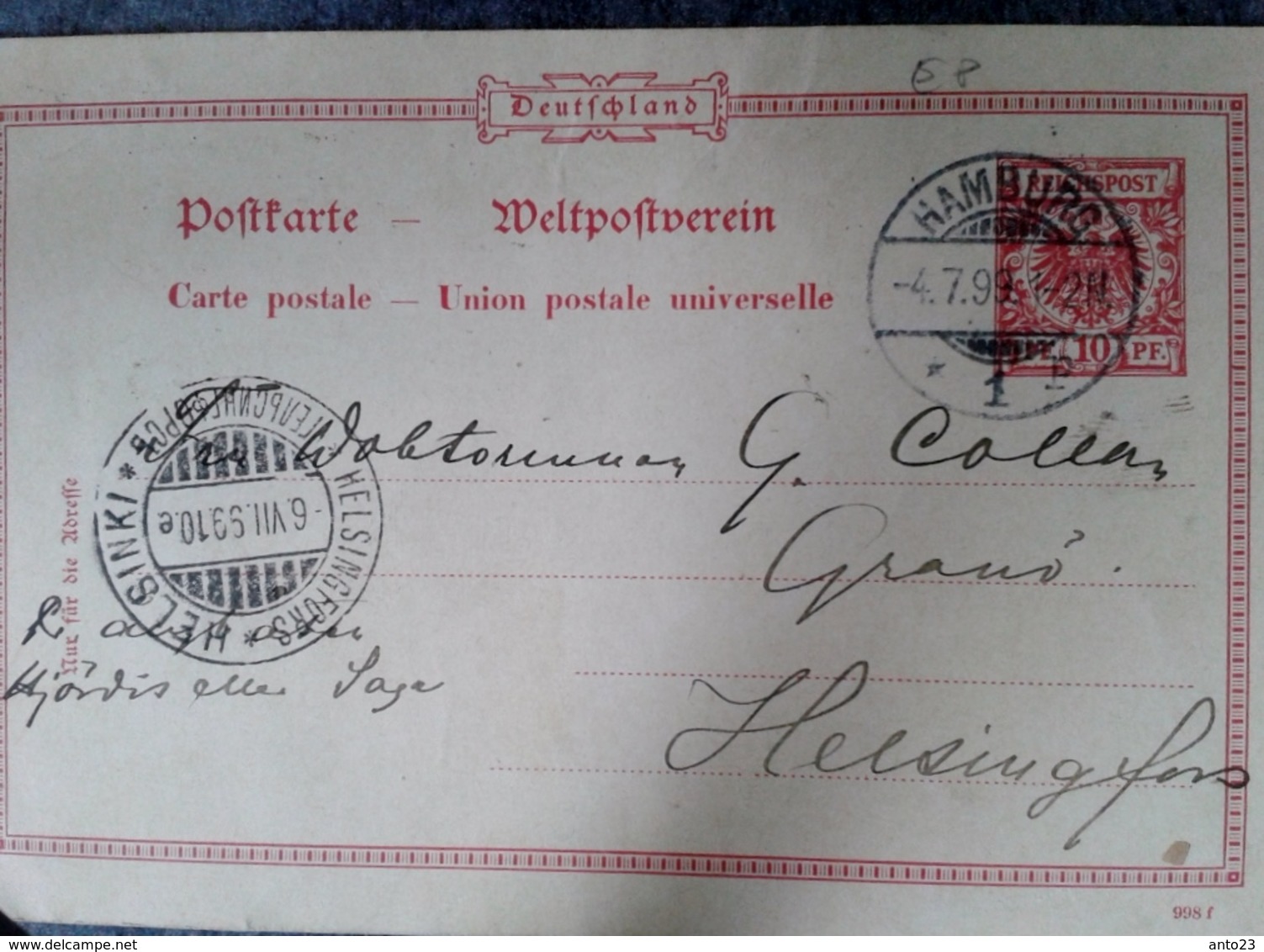 EMPIRE ALLEMAND - ENTIER POSTAL AVEC CAD Helsinki Et Hambourg - Autres & Non Classés