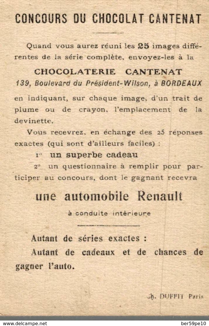 CHROMO  CONCOURS DU CHOCOLAT CANTENAT  MALBROUGH  CHERCHEZ SON PAGE ? - Autres & Non Classés