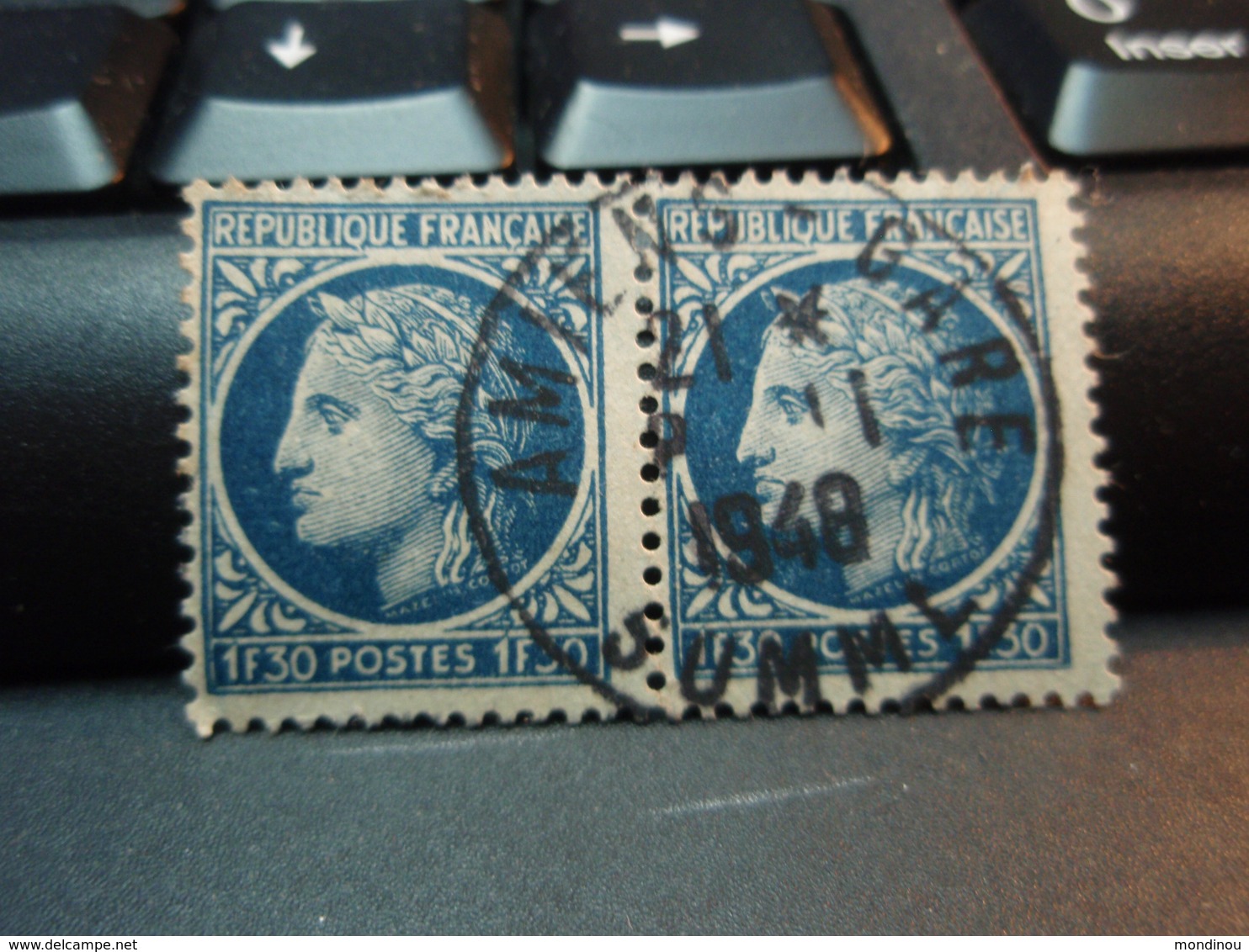 2 Timbres De 1947 Troisième Série  Cérès De Mazelin 1F30 Bleu Oblitérés AMIENS-GARE SOMME 1948 - Oblitérés