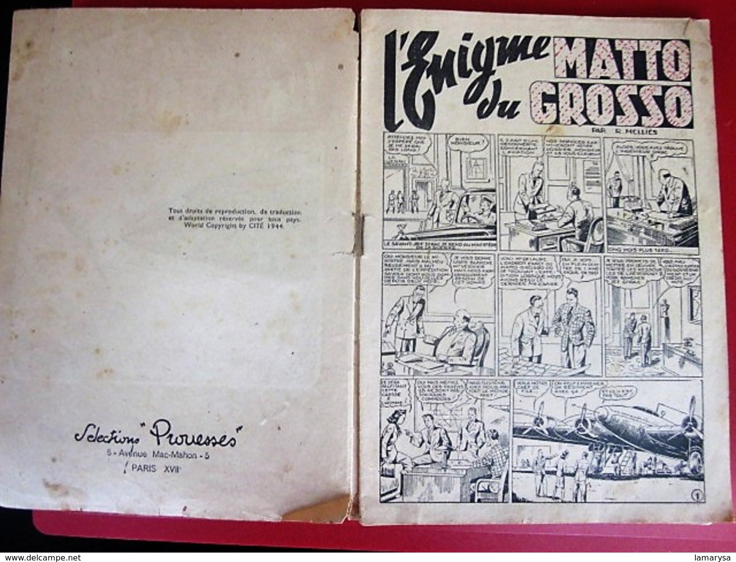 1944 L’ÉNIGME DU MATTO-GROSSO BD Bande Dessinée Sélection PROUESSES 5 Avenue Mac-Mahon Paris 17 - Prime Copie