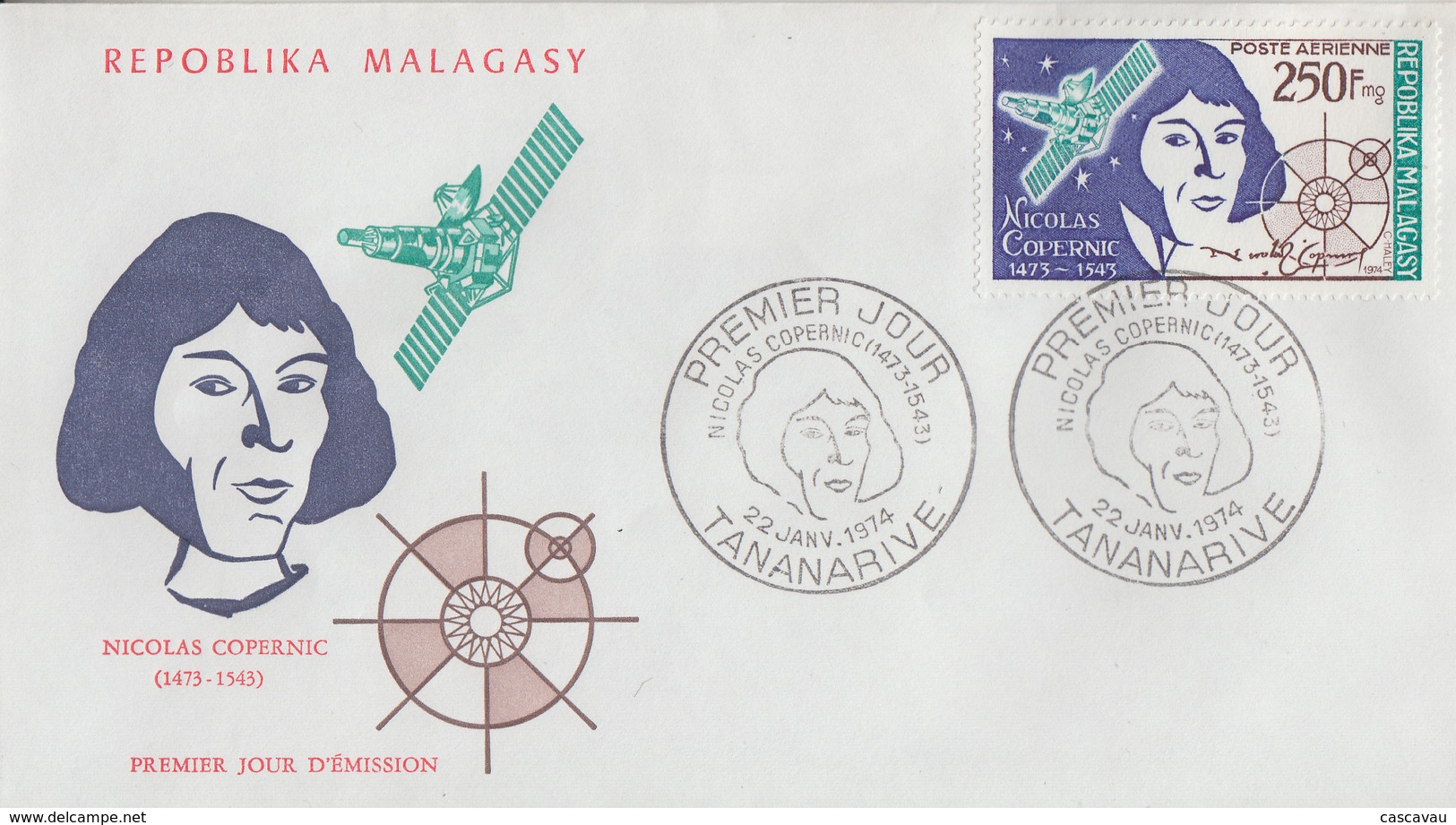 Enveloppe  FDC  1er  Jour   MADAGASCAR    Nicolas   COPERNIC   1974 - Astronomie