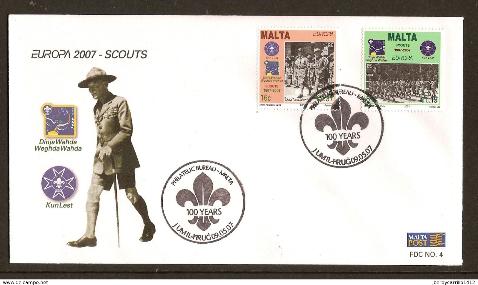 MALTA  -EUROPA  2007-" A CENTENARY SCOUT -EUROPA-CEPT"- FDC De La SERIE De 2 V. - 2007