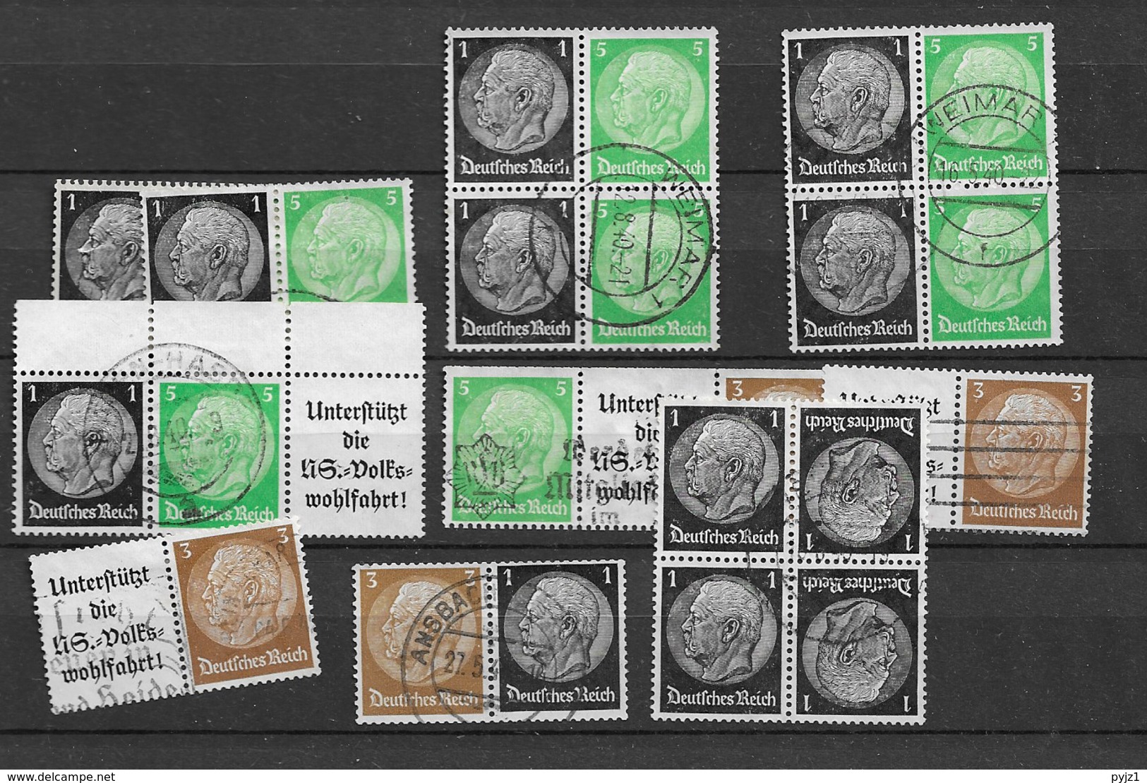 1939 USED Germany Lot Einheitsgebe 1,  Gestempeld - Se-Tenant