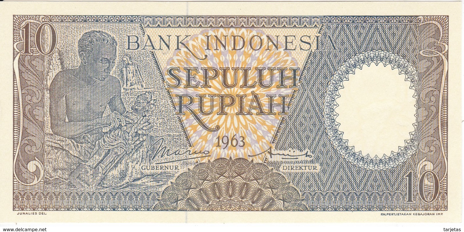 BILLETE DE INDONESIA DE 10 RUPIAH AÑO 1963 - ARTESANO (BANKNOTE) SIN CIRCULAR-UNCIRCULATED - Indonesia