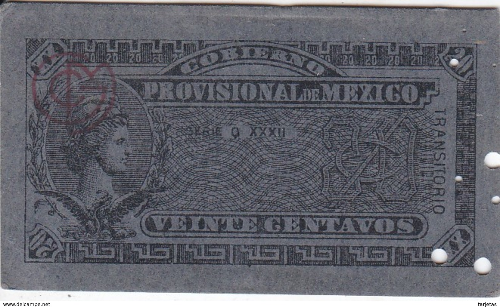 BILLETE DE MEXICO DE 20 CENTAVOS DEL AÑO 1914 TRANSITORIO (BANKNOTE) - Mexique