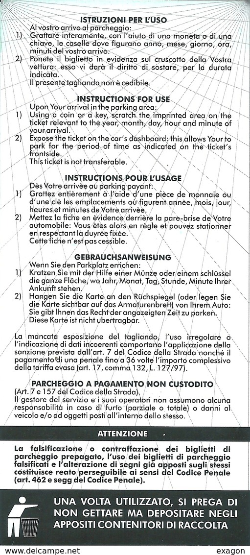 SCHEDA  PER  LA  SOSTA  TARIFFATA  -  INTEGRA  -  Città Di Gela - Anno 2006  - 2007 - 2008. - Altri & Non Classificati