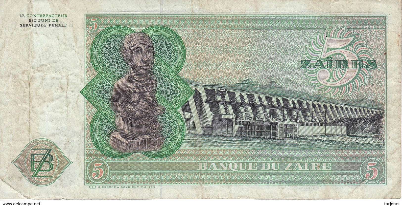 BILLETE DE ZAIRE DE 5 ZAIRES DEL AÑO 1977 (BANKNOTE) - Zaïre