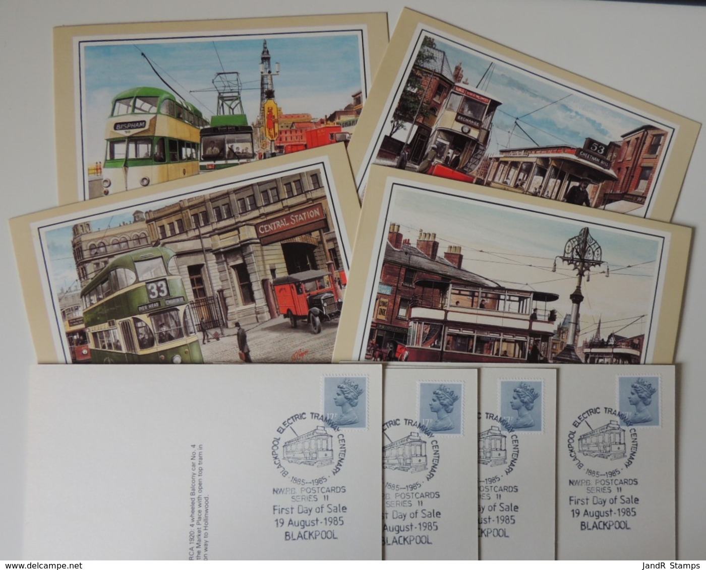 Great Britain Postcards Trams Set Of 4 Used Blackpool Postmark Unaddressed - Sonstige & Ohne Zuordnung