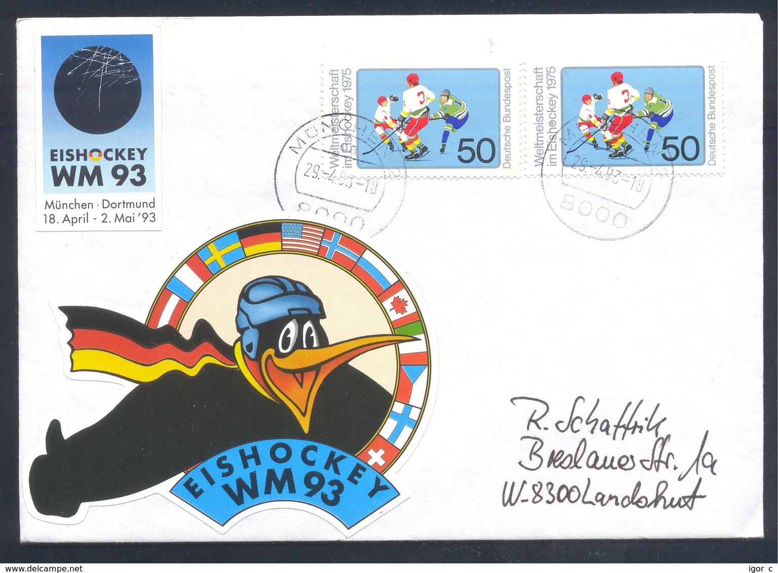 Germany 1993 Cover: Ice Hockey Sur Glace; Eishockey; IIHF World Championship Munchen - Dortmund; VIGNETTE + LABEL - Hockey (Ice)