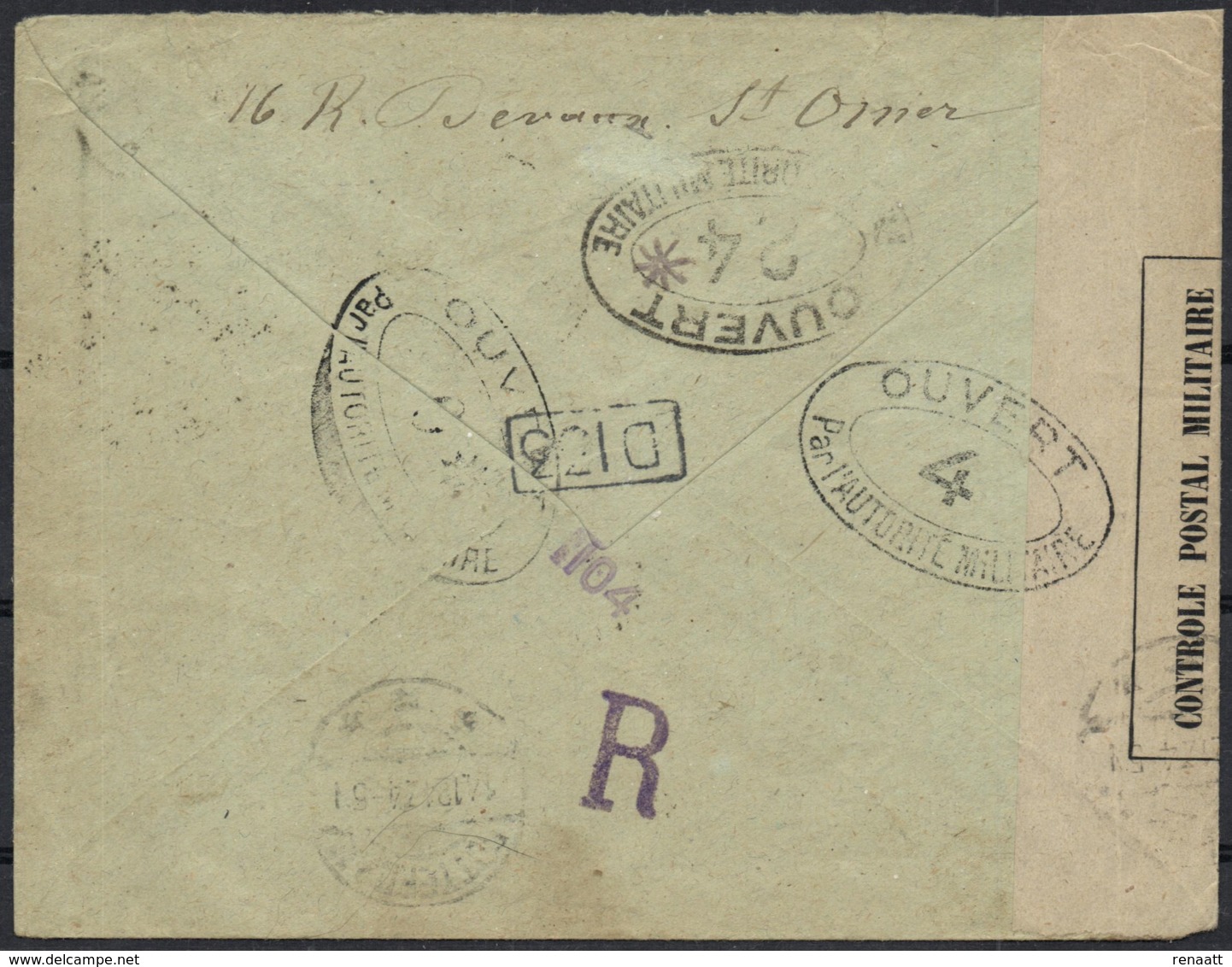 France 1917 Cover St Omer 18-Nov-1917 To Rotterdam Netherlands 14-Dec-1917 Censor France 0, 4 And 24 Dieppe WWI - Prima Guerra Mondiale