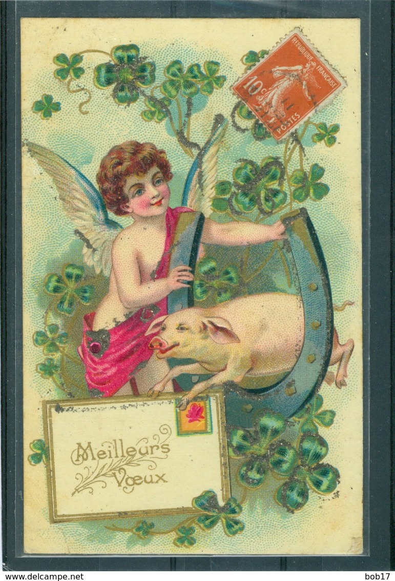 Relief - Gaufrée - Embossed - Prage - Cochon - TBE Avec Dorures - Cochons