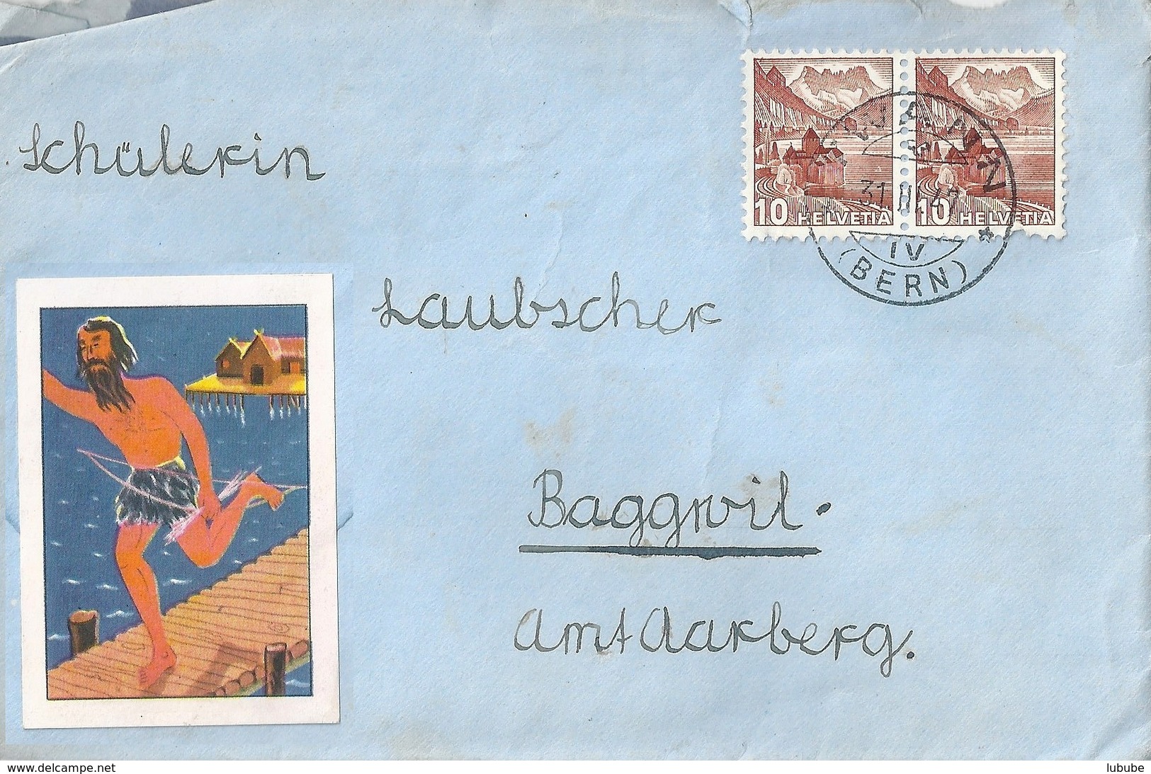 Brief  Twann - Baggwil  (Sammelbild Pfahlbauer)         1947 - Storia Postale