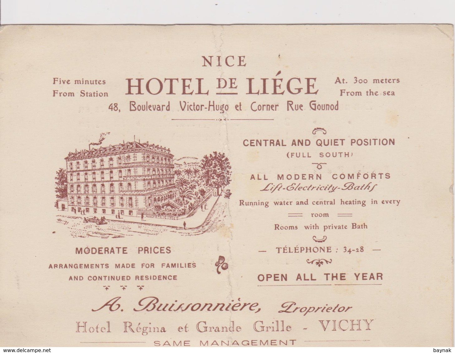 NICE  ~~  HOTEL DE LIEGE - Publicités