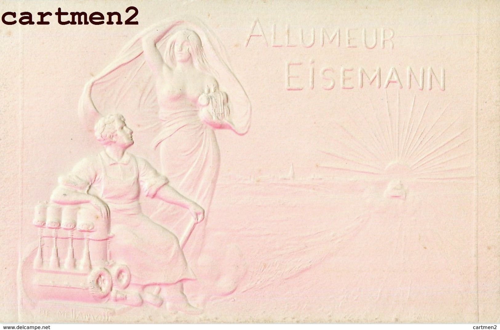 PUBLICITE ALLUMEUR EISEMANN CARTE GAUFREE EMBOSSED PARIS 1900 - Publicité