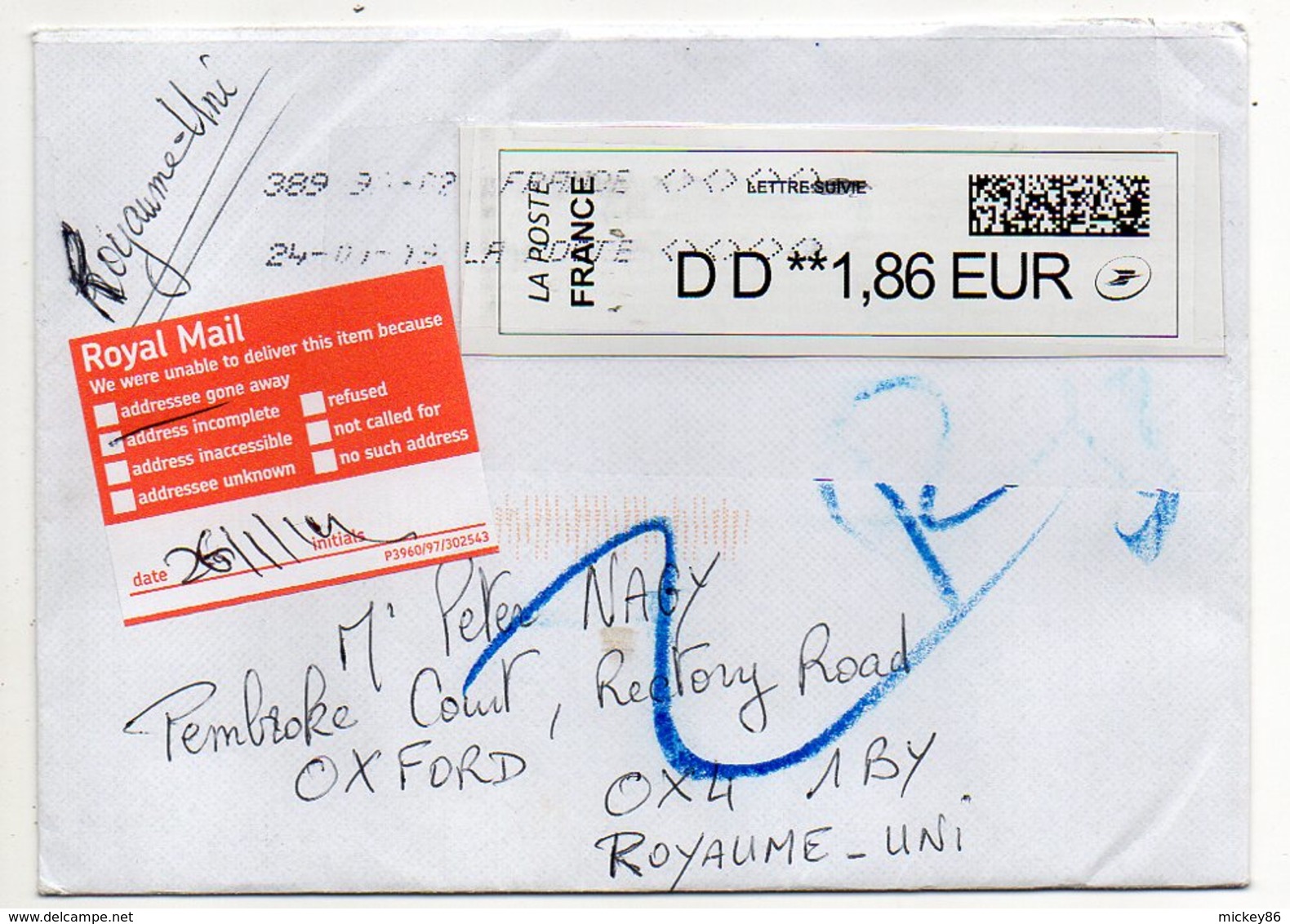 2019--lettre à Destination Du Royaume-Uni ( En Retour )--Vignette Type  Calise - 1961-....